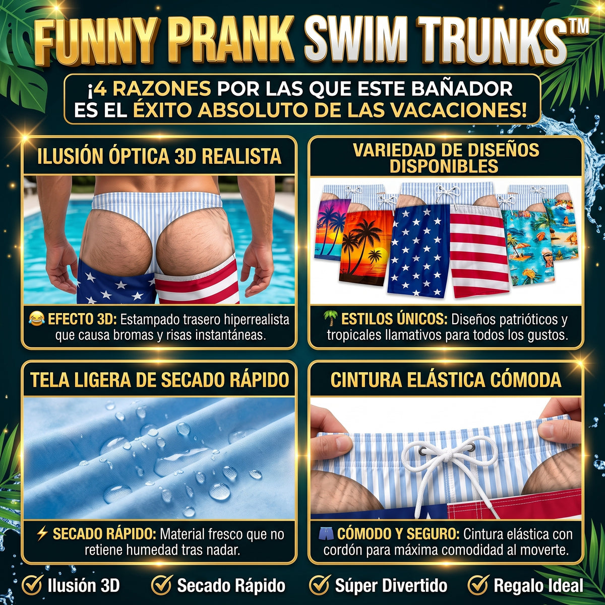PRANK SWIM TRUNKS™ Bañador Divertido de Bromas y Tangas Falsas SET 2