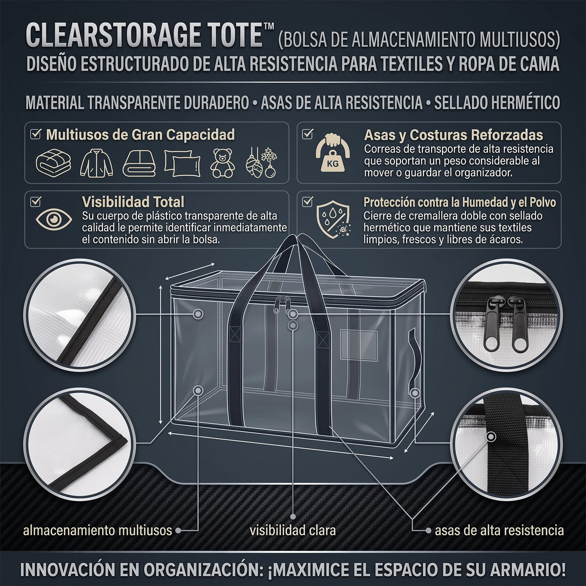 CLEARSTORAGE TOTE™ Bolsa de Almacenamiento Transparente Extragrande