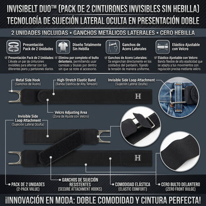 INVISIBELT DUO™ Cinturón Elástico Ajustable sin Hebilla con Gancho set 2