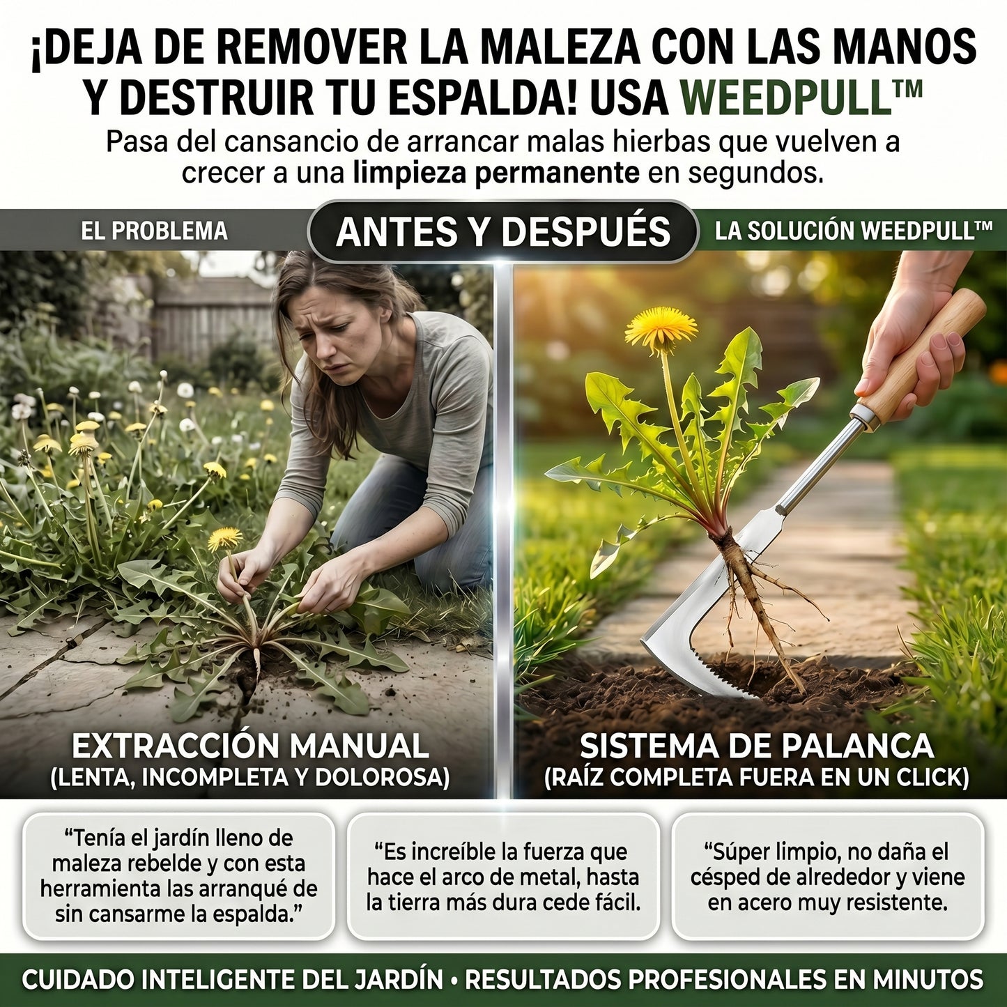 WeedPull™ Desmalezadora Manual de Acero Inoxidable con Sistema de Palanca