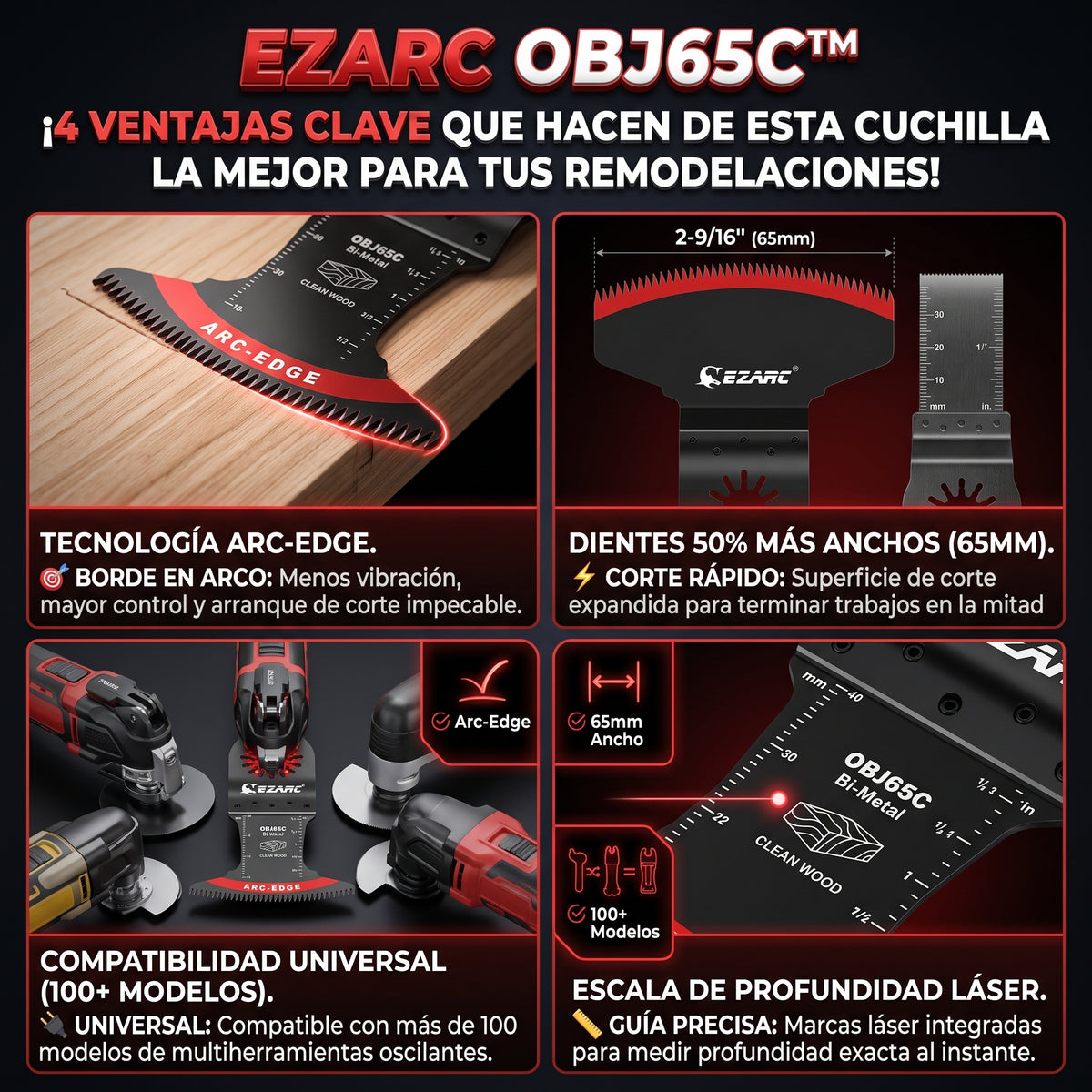 EZARC BLADE™ Cuchilla Oscilante Bimetálica con Borde en Arco 2x1