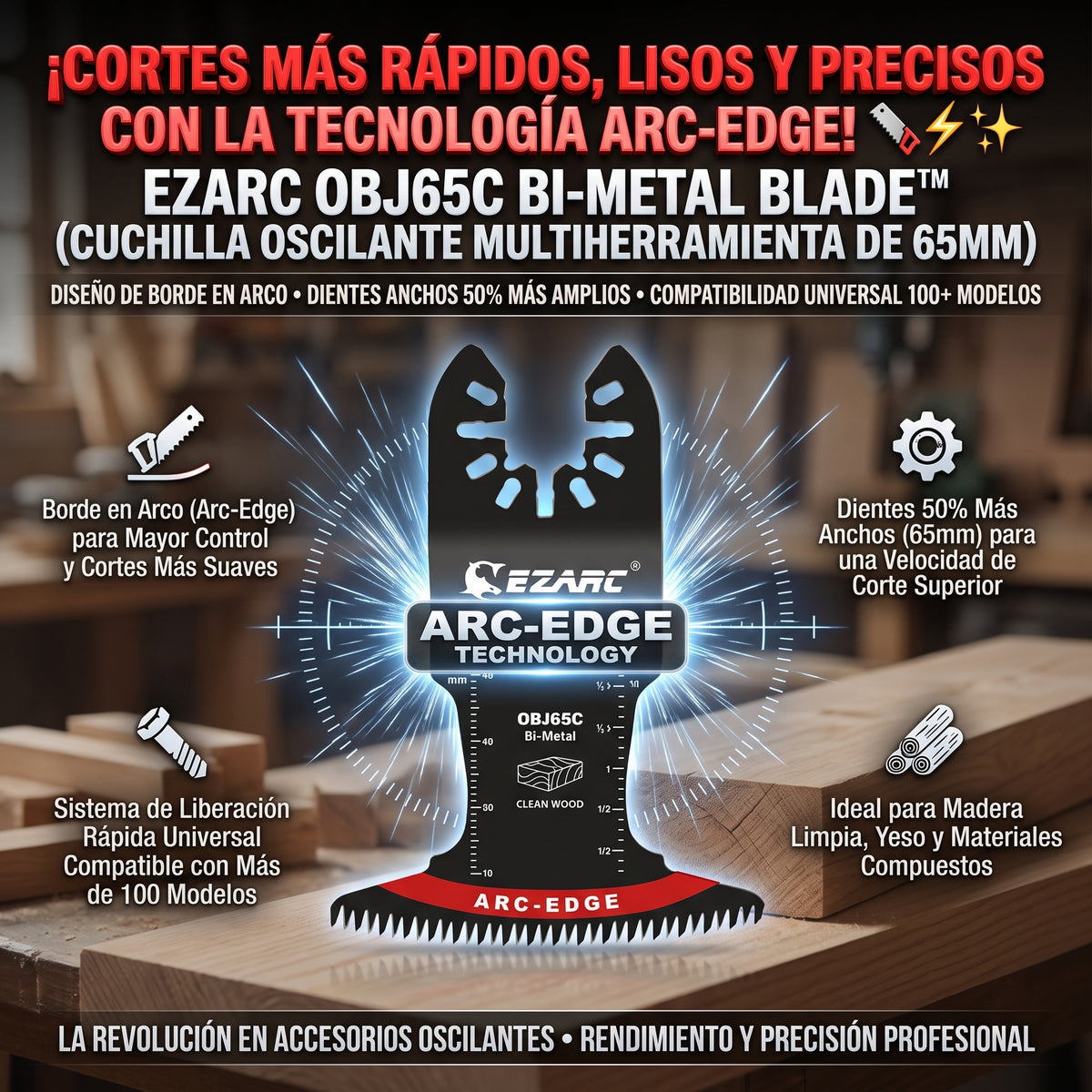 EZARC BLADE™ Cuchilla Oscilante Bimetálica con Borde en Arco 2x1