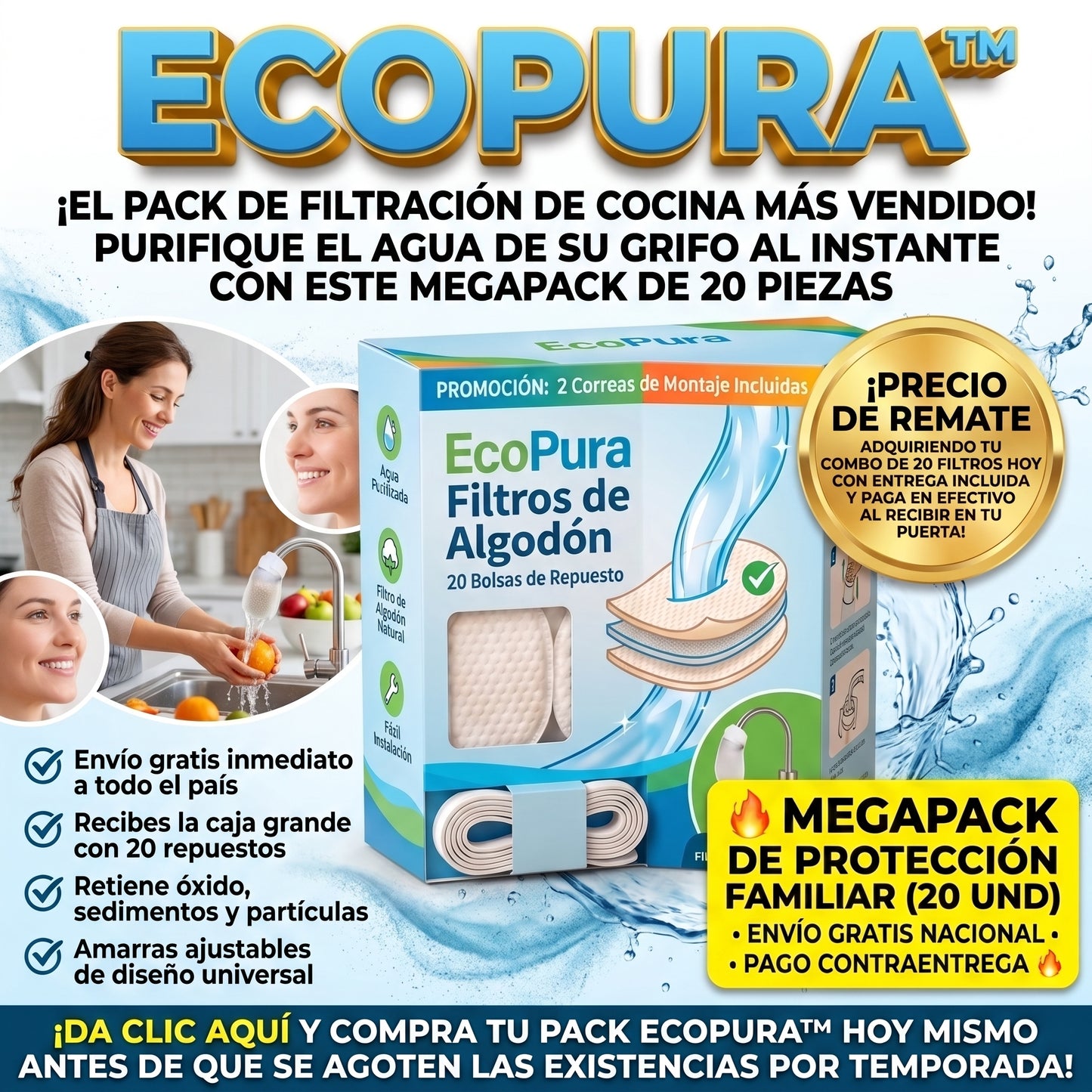 EcoPura™ Filtros de Algodón para Grifo de Cocina x 2Ound