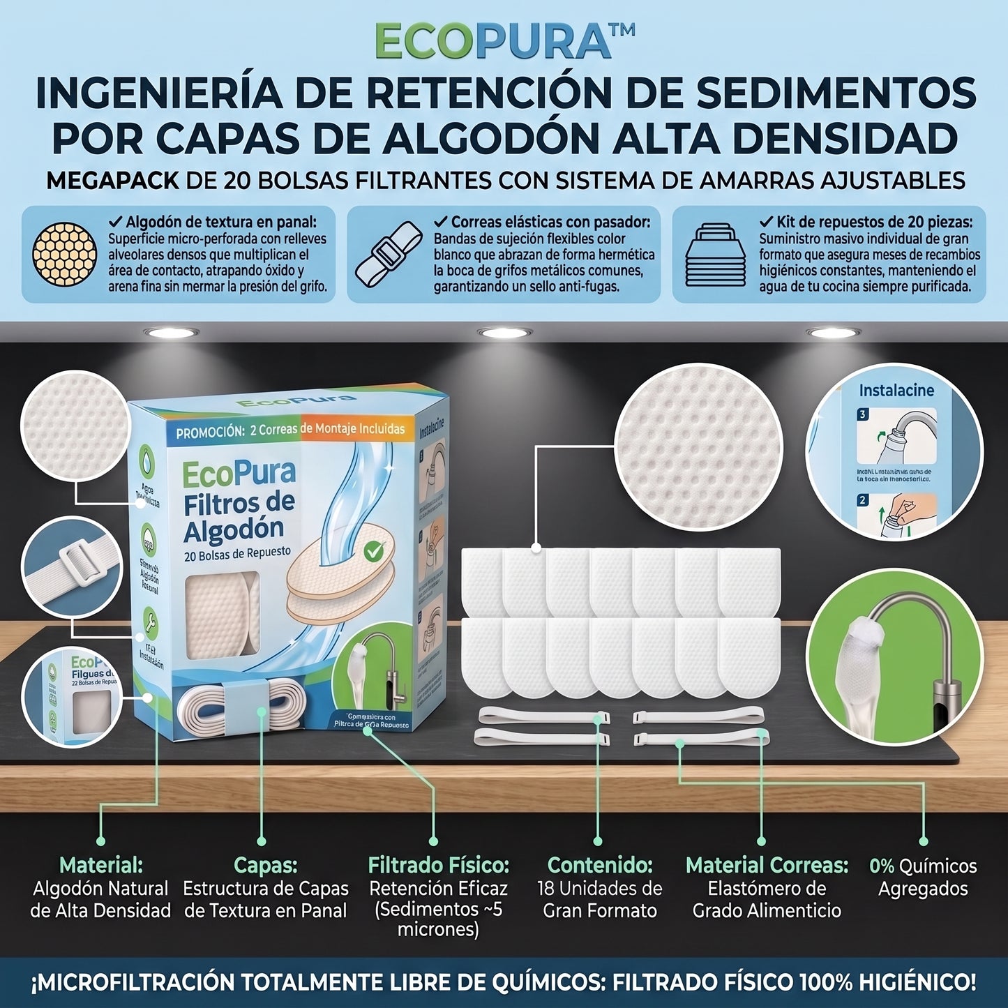 EcoPura™ Filtros de Algodón para Grifo de Cocina x 2Ound
