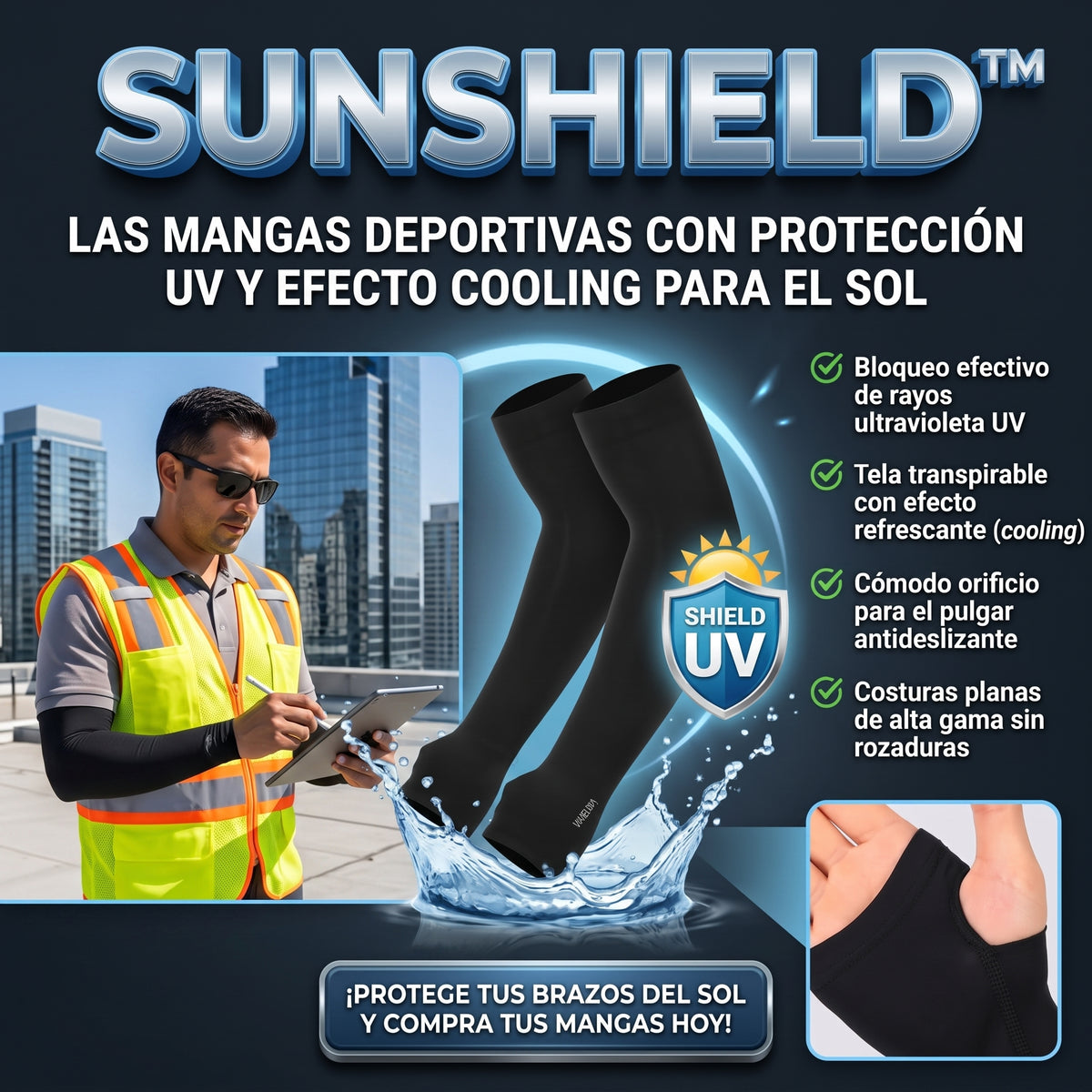 SUNSHIELD™ Mangas de Protección Solar con Orificio para Pulgar SET PAR