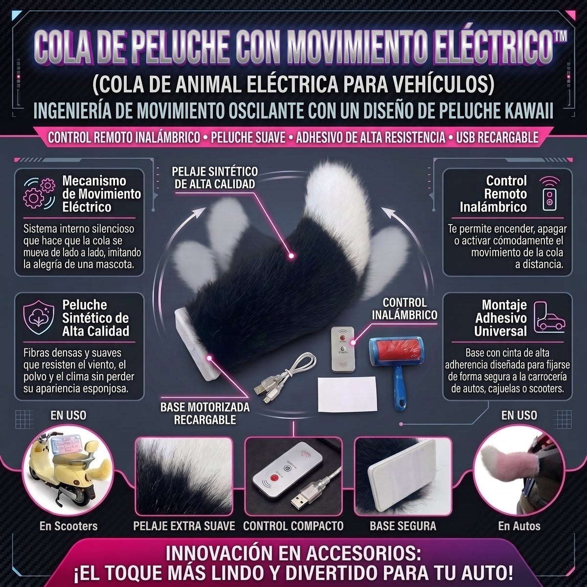 MOVING PLUSH TAIL™ Cola de Peluche Eléctrica y Móvil para Autos y Motos