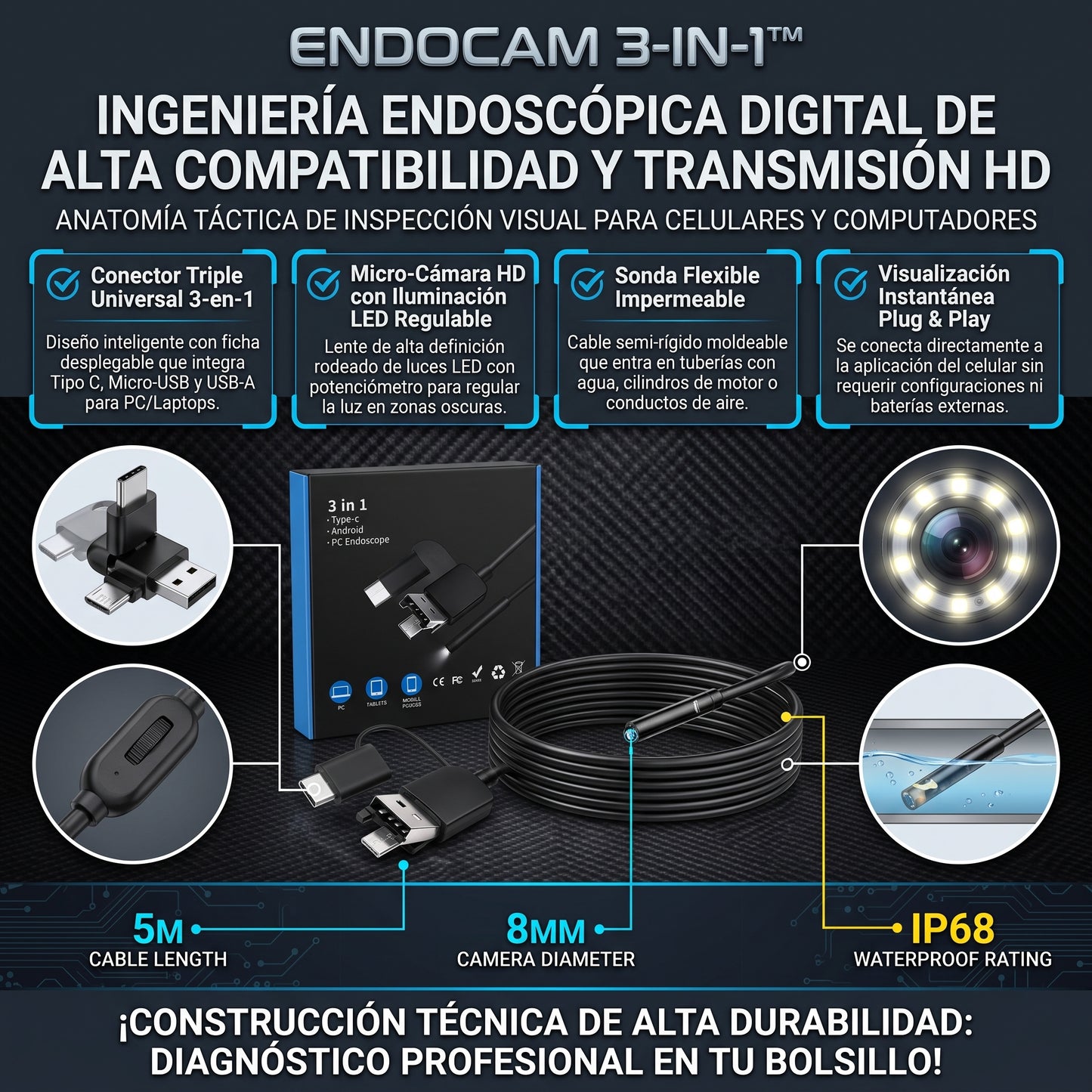 ENDOCAM 3-IN-1™ Cámara de Inspección Endoscópica