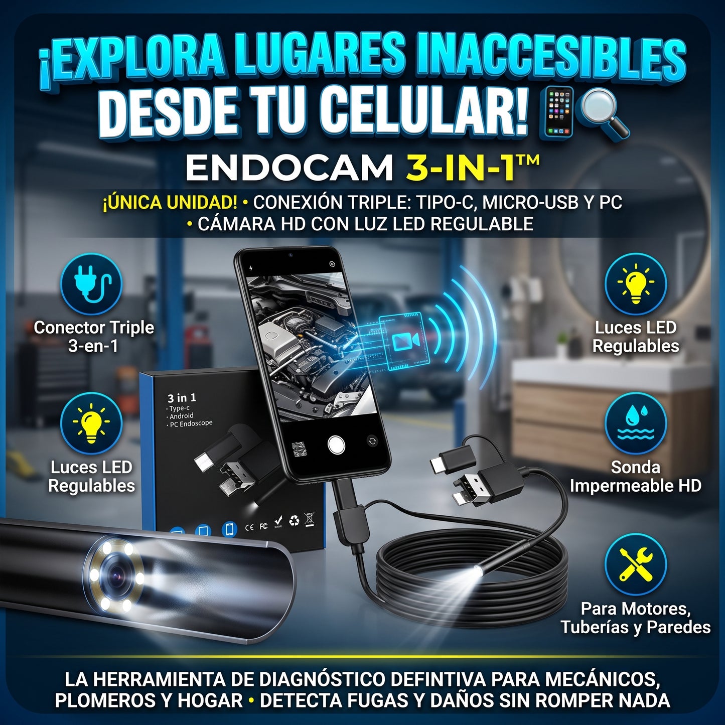 ENDOCAM 3-IN-1™ Cámara de Inspección Endoscópica