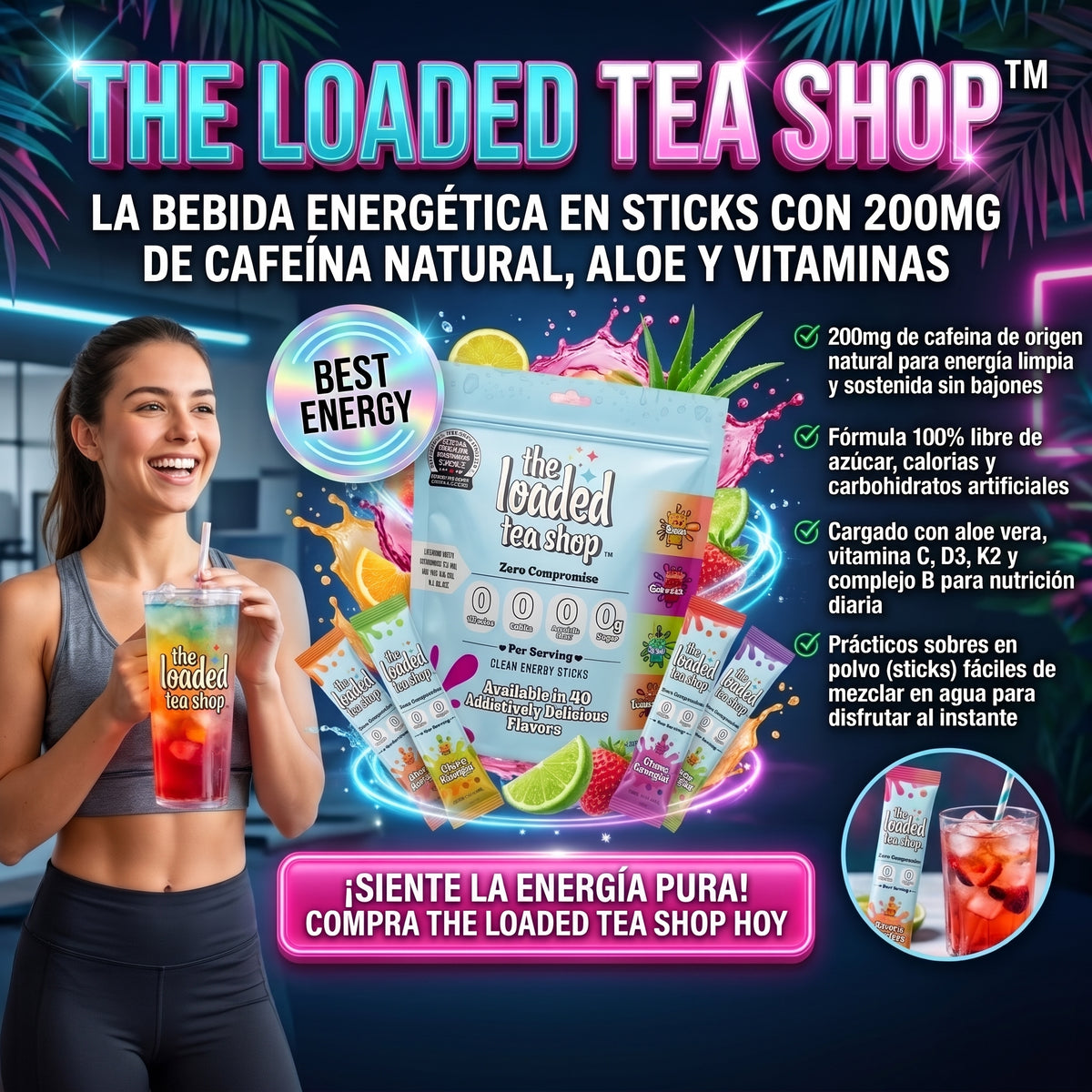 THE LOADED TEA SHOP™ Sobres de Té Energizante en Polvo