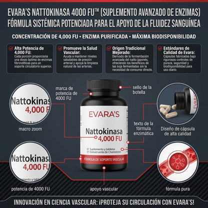 EVARA'S NATTOKINASA™ (4,000 FU) Suplemento de Nattokinasa de Alta Potencia