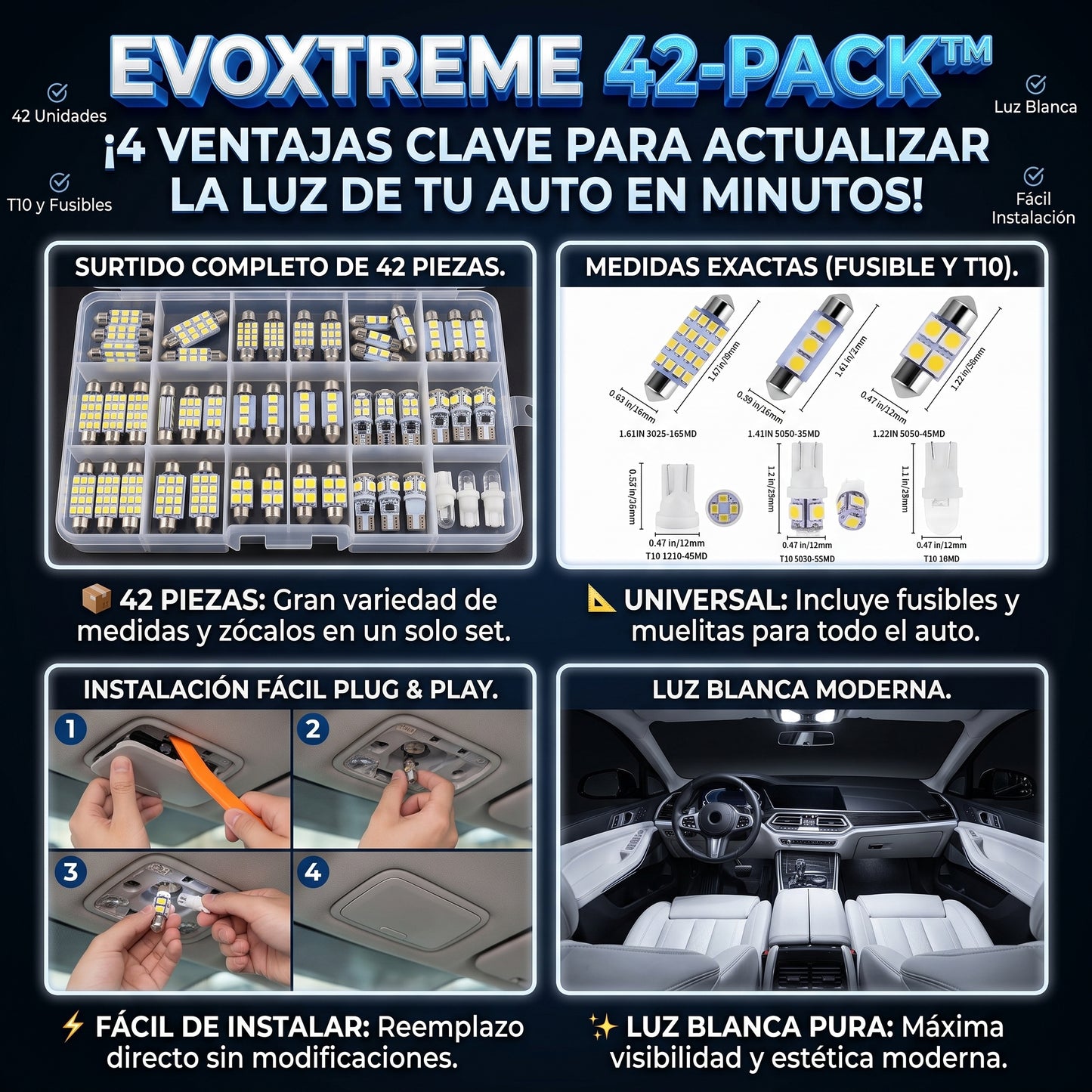 EVOXTREME™ Juego de 42 Luces LED para tu Automóvil