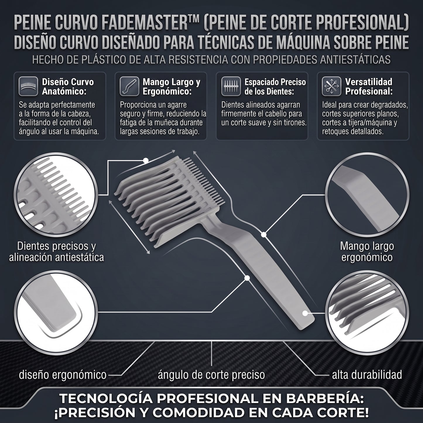 FADEMASTER™ Peine de Posicionamiento Curvado Profesional