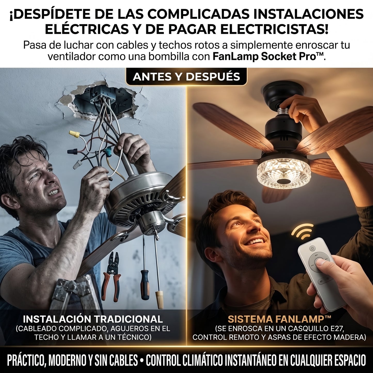 FANLAMP™ Lámpara de Techo LED Aspas Efecto Madera y Rosca E27