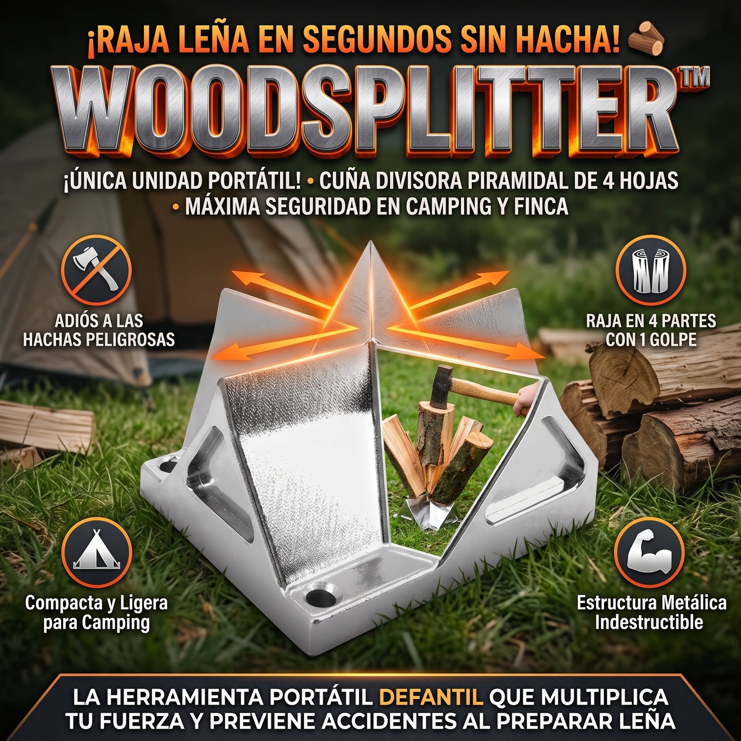 WoodSplitter™ Cuña Cortadora y Rajadora de Leña Portátil