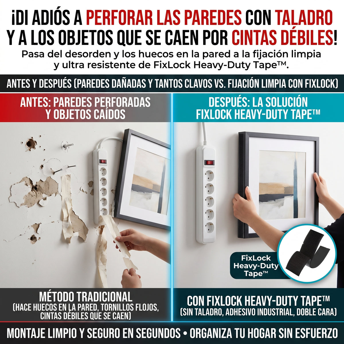 FIXLOCK HEAVY-DUTY TAPE™ Cintas Adhesivas de Doble con Velcro 12und