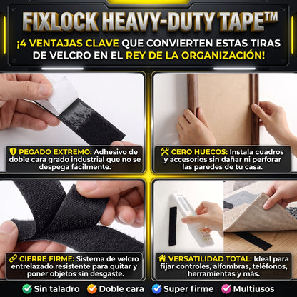 FIXLOCK HEAVY-DUTY TAPE™ Cintas Adhesivas de Doble con Velcro 12und