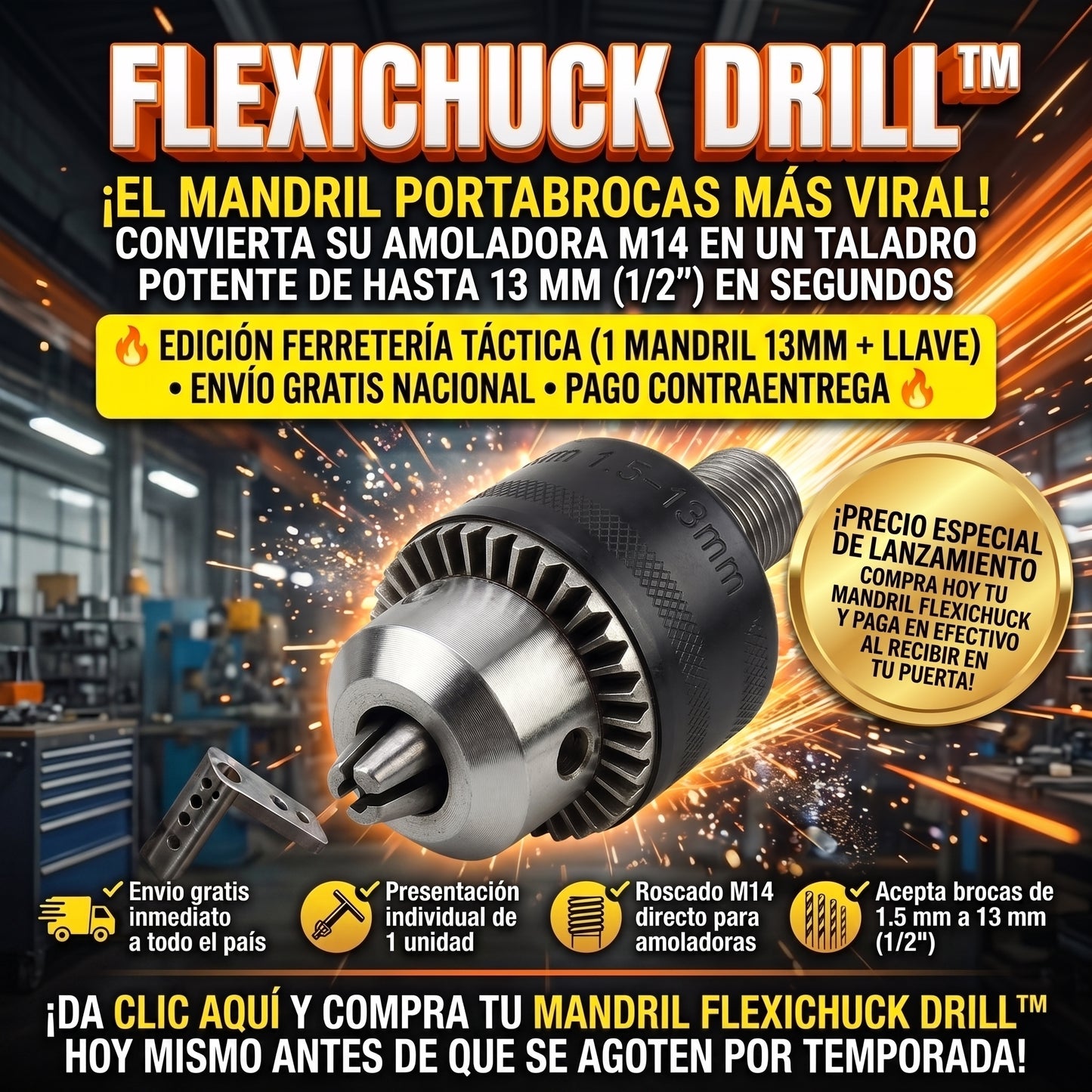 FlexiChuck Drill™ Mandril Adaptador de Taladro para Amoladora Angular