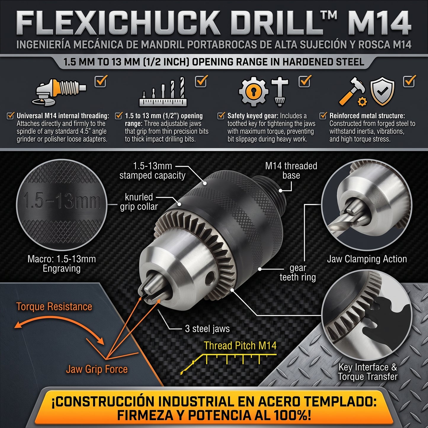FlexiChuck Drill™ Mandril Adaptador de Taladro para Amoladora Angular