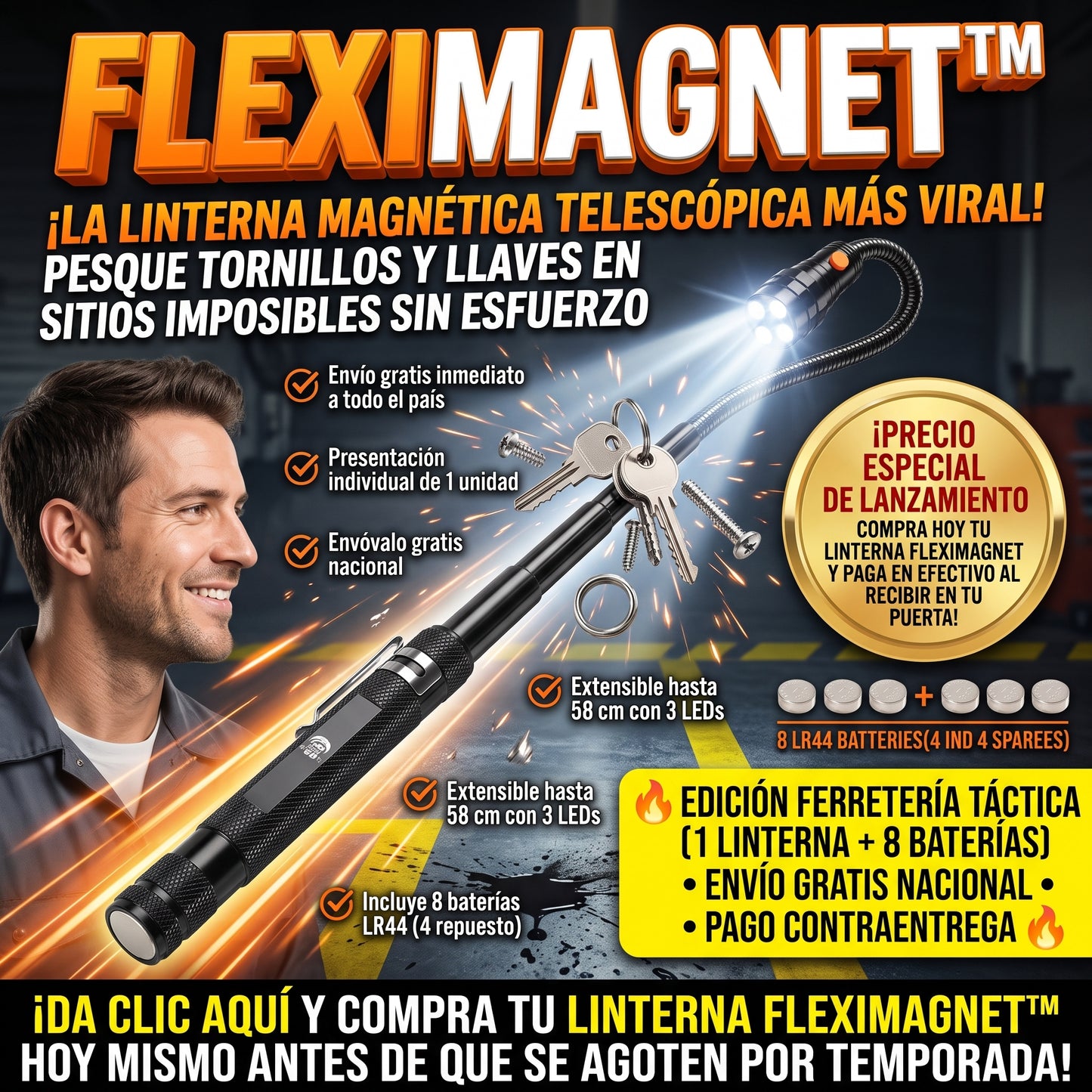 FlexiMagnet™ Linterna LED Magnética Telescópica Flexible