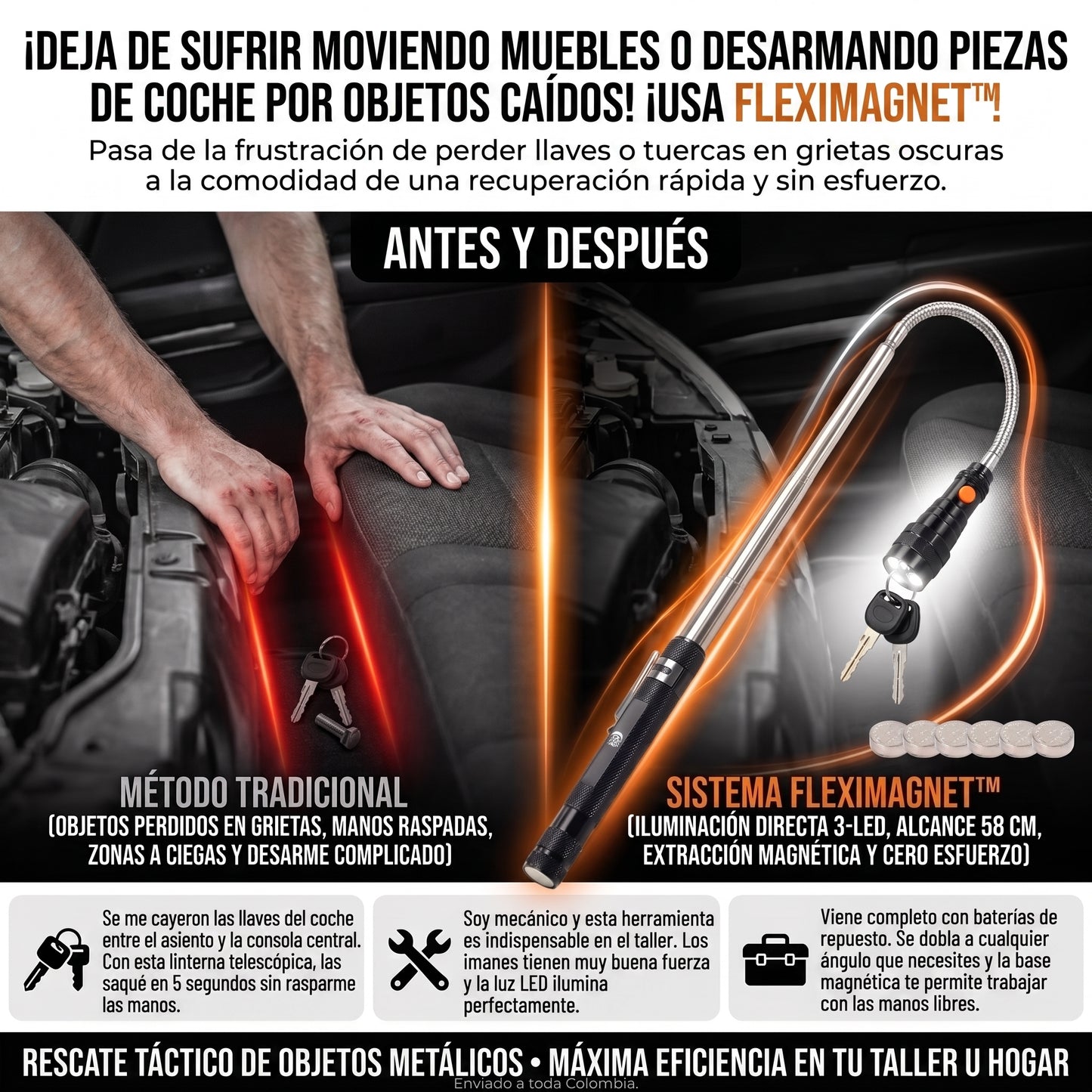FlexiMagnet™ Linterna LED Magnética Telescópica Flexible