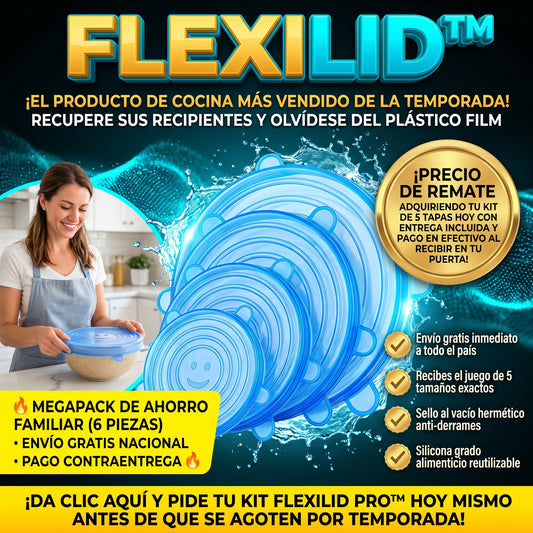 FlexiLid™ Tapas de Silicona Súper Estiramiento Universales set x 5