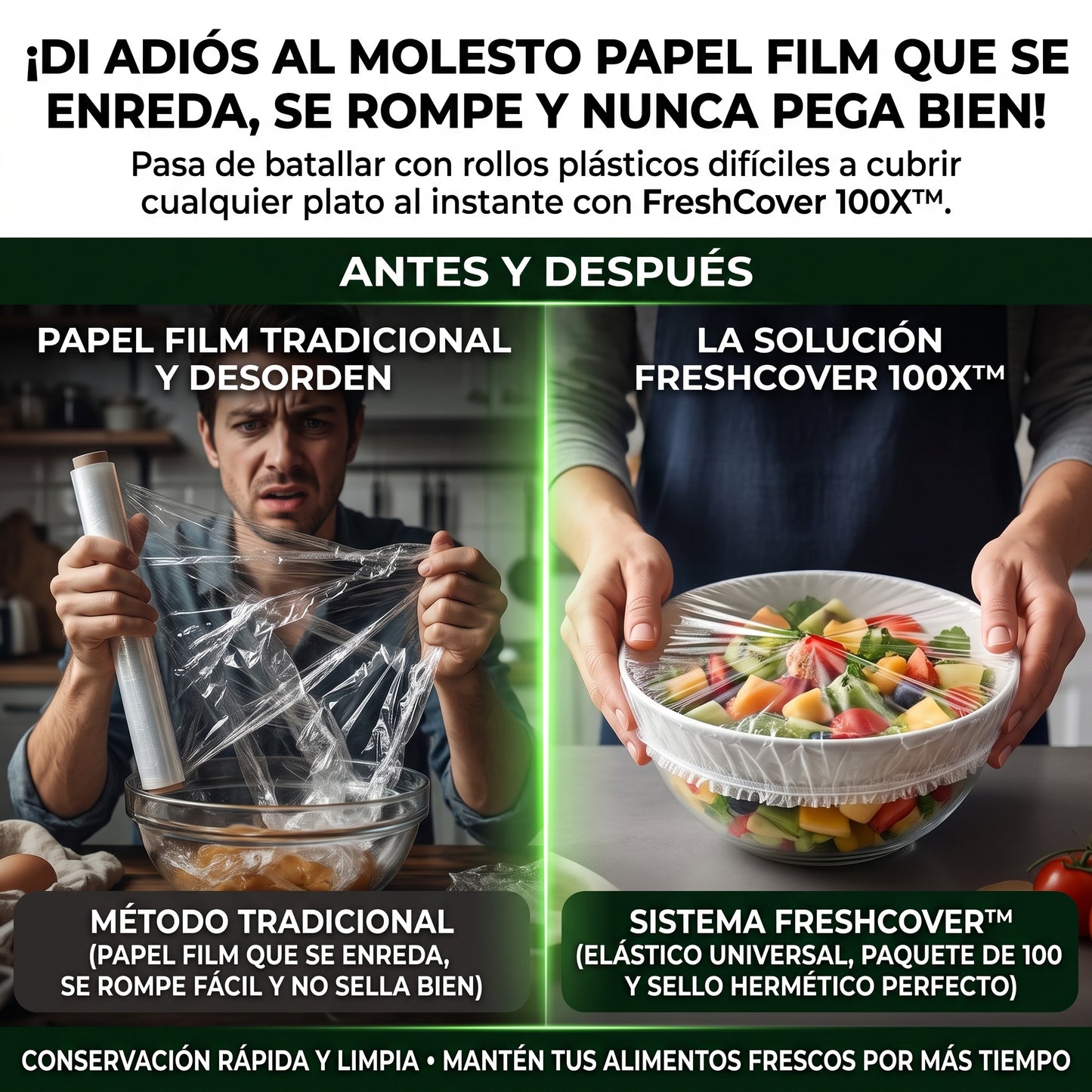 FRESHCOVER™ Bolsas Cubre Alimentos Elásticas Desechables X 100 Und