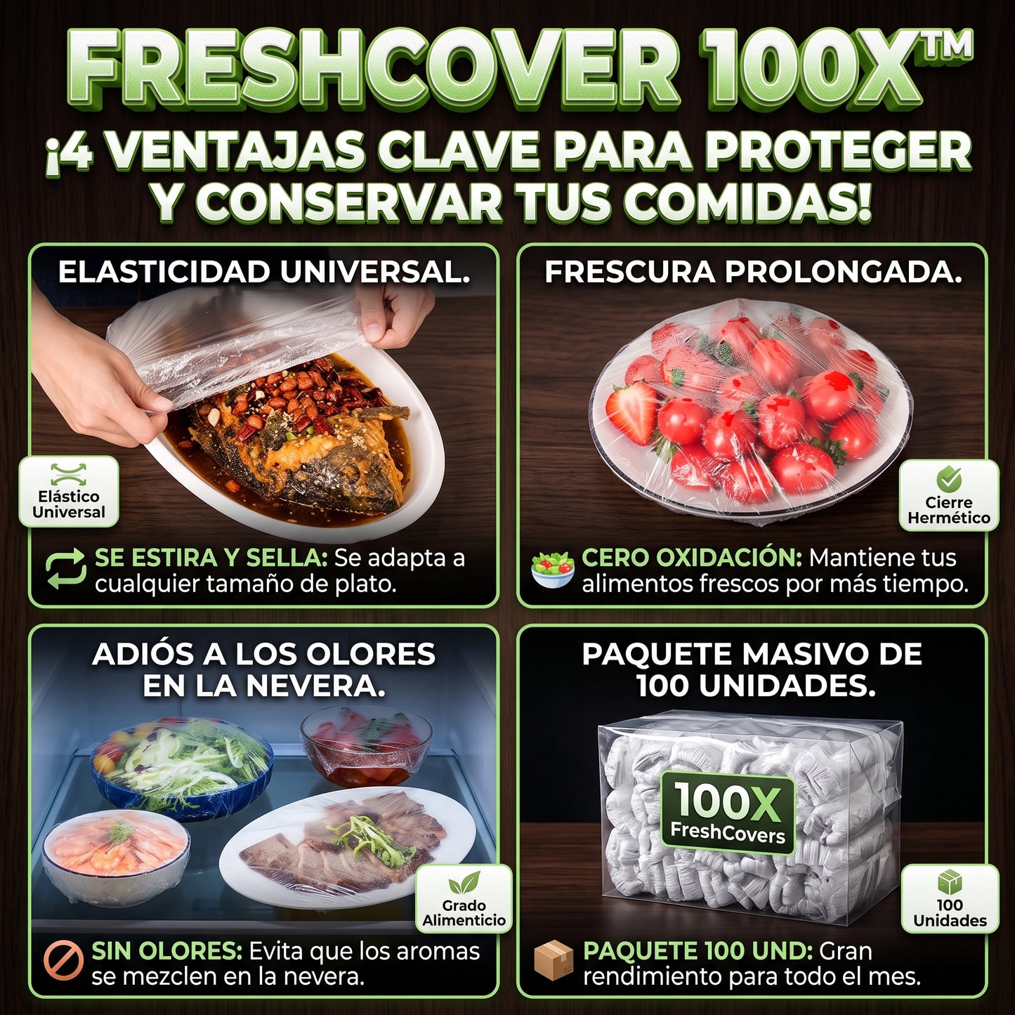 FRESHCOVER™ Bolsas Cubre Alimentos Elásticas Desechables X 100 Und