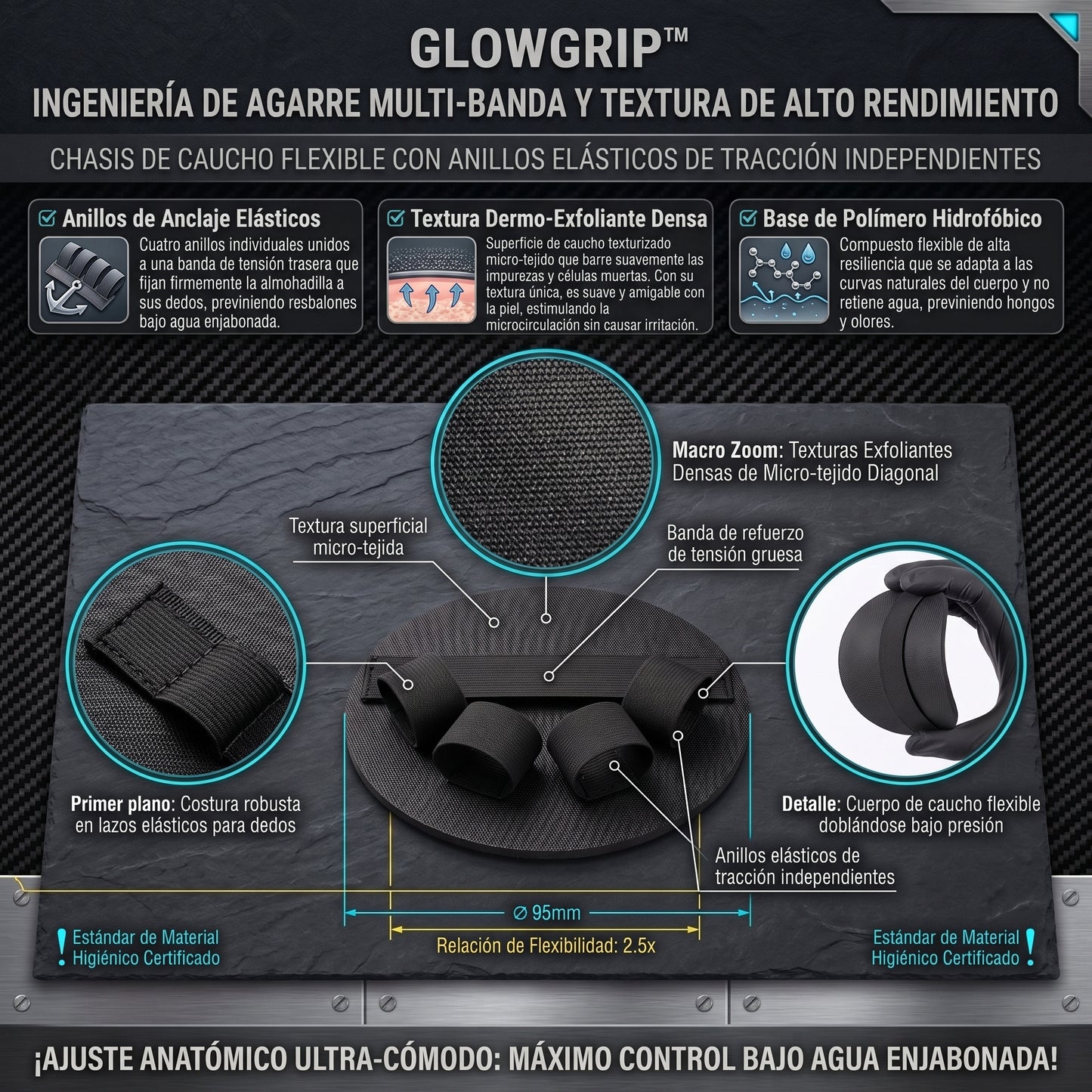 GlowGrip™ Guantes Exfoliantes de Goma Premium 2x1