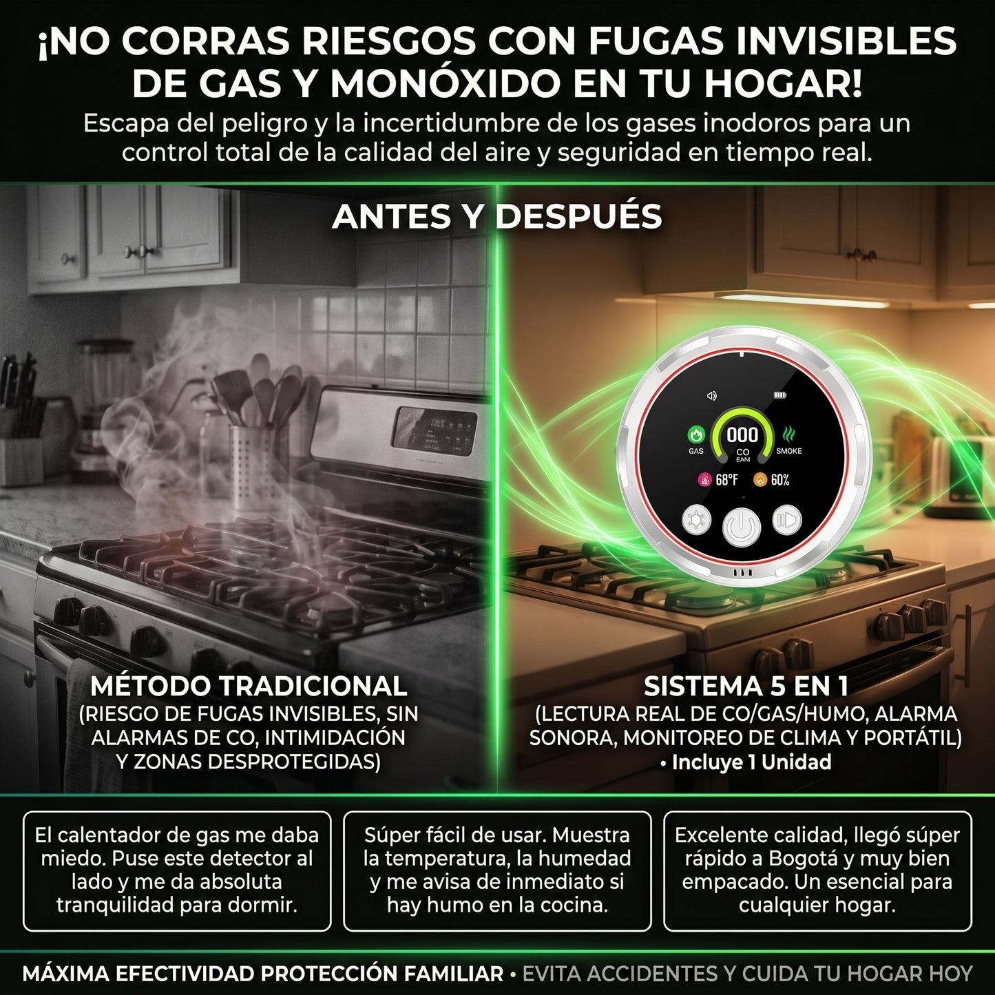 CO GUARD™ 5 EN 1 Detector de Humos seguridad para el hogar
