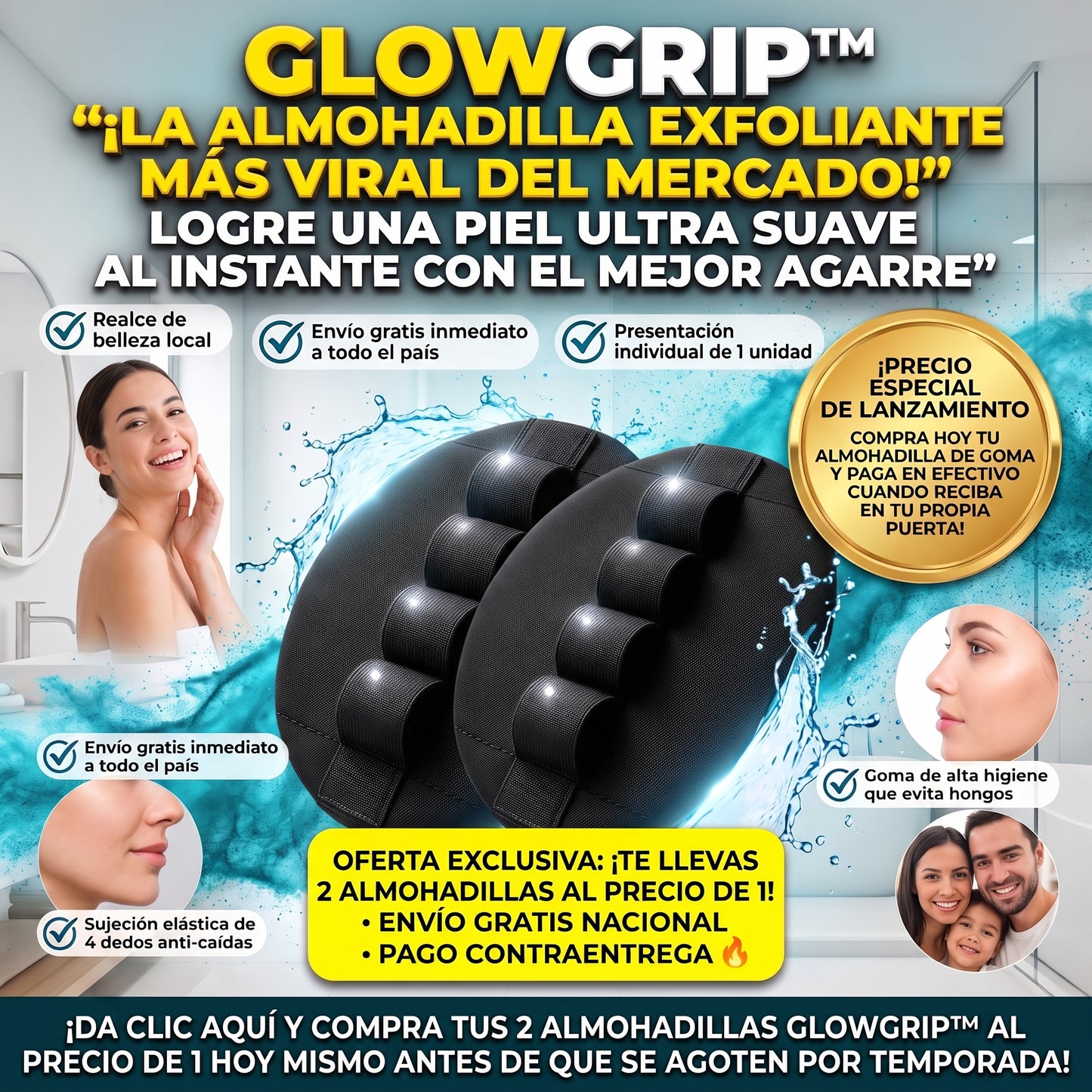 GlowGrip™ Guantes Exfoliantes de Goma Premium 2x1