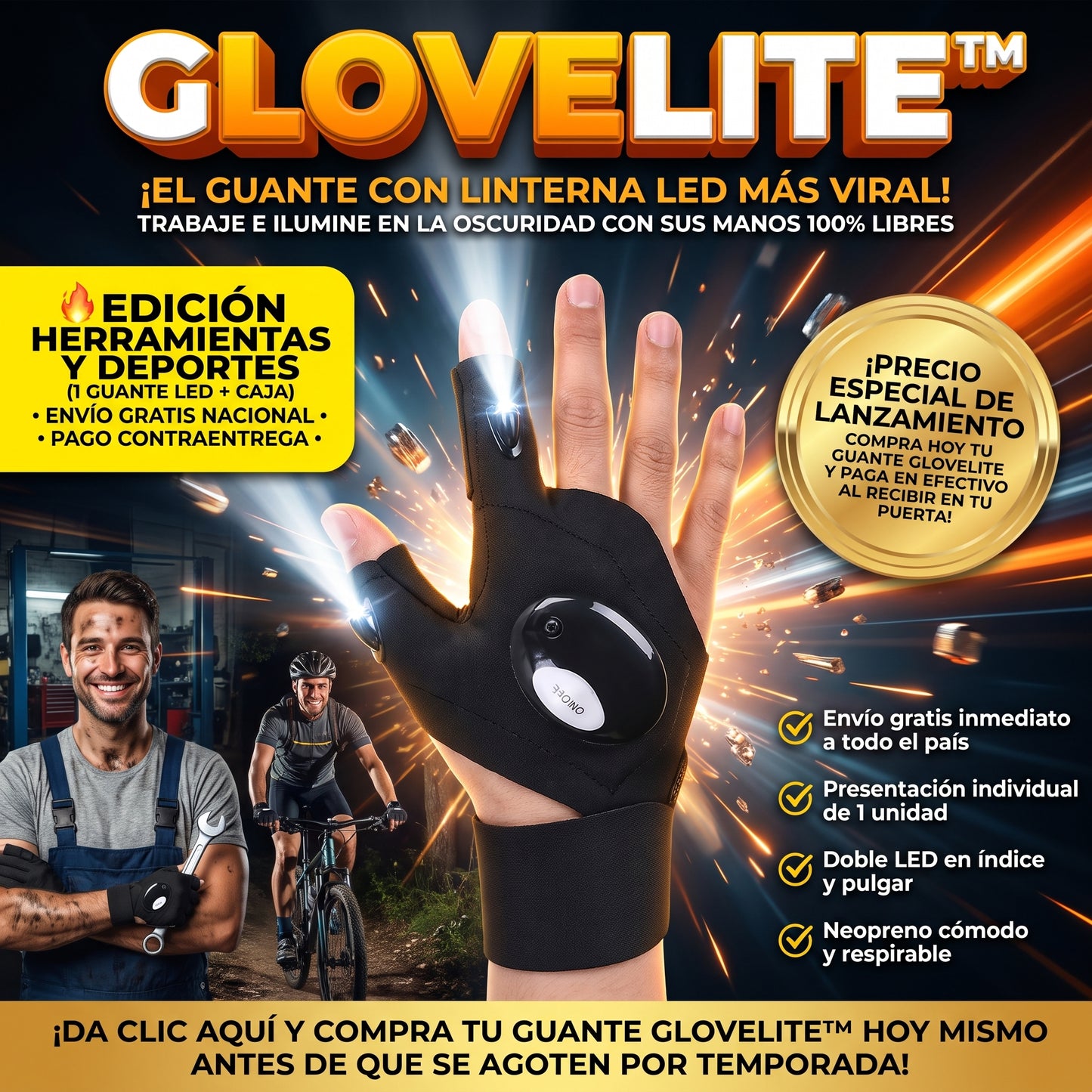 GLOVELITE™ Guantes Tácticos con Linterna LED Manos Libres