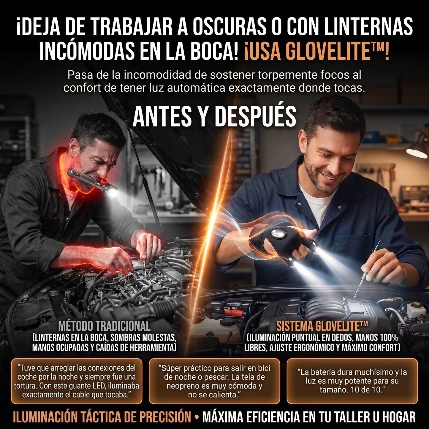 GLOVELITE™ Guantes Tácticos con Linterna LED Manos Libres