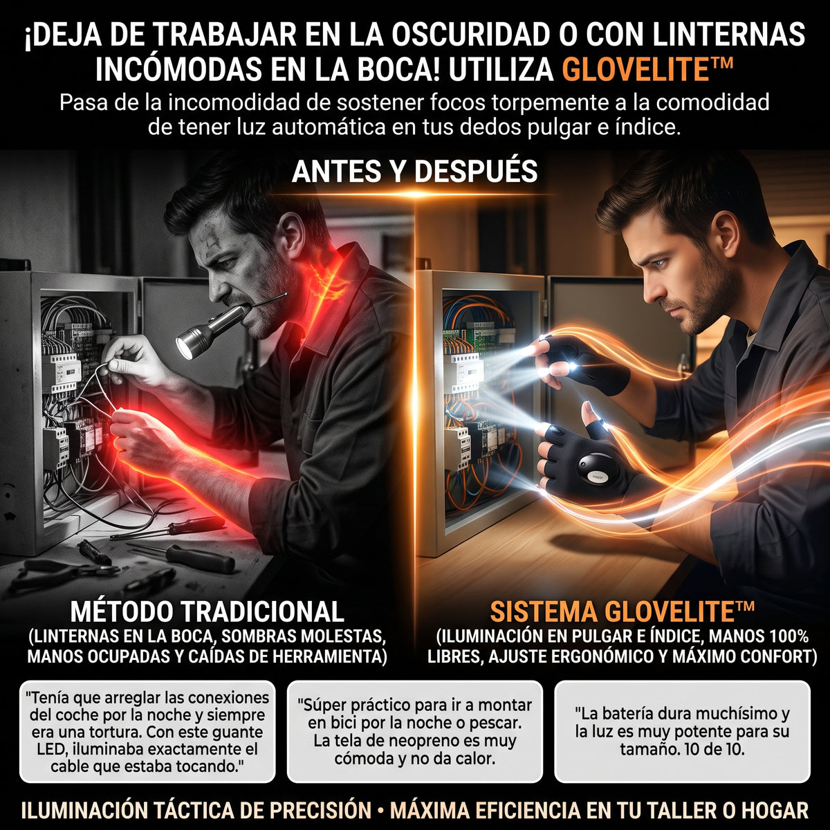 GLOVELITE™ Guantes Tácticos con Linterna LED Manos Libres