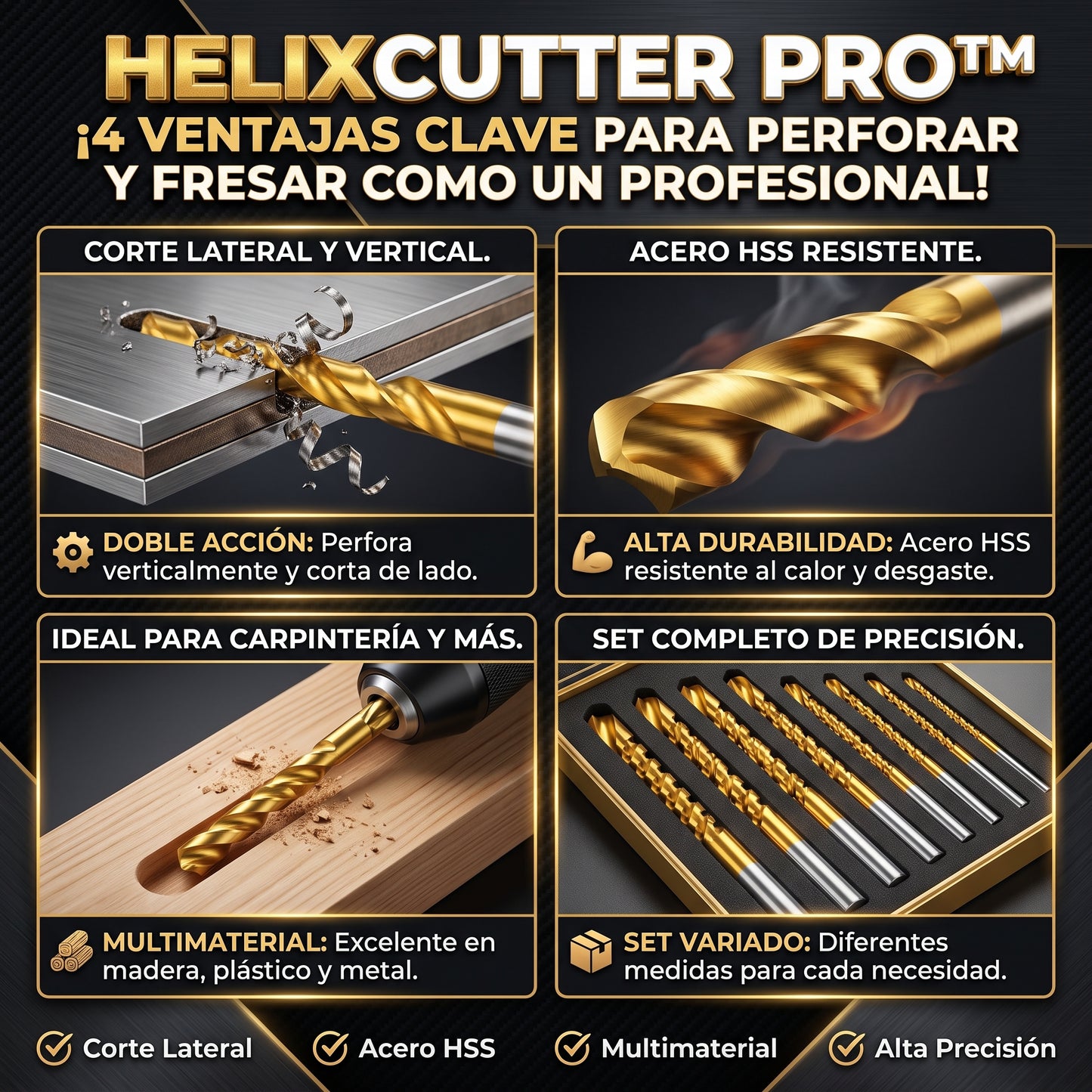 HELIXCUTTER™ Set de Brocas de Corte Lateral y Fresado HSS