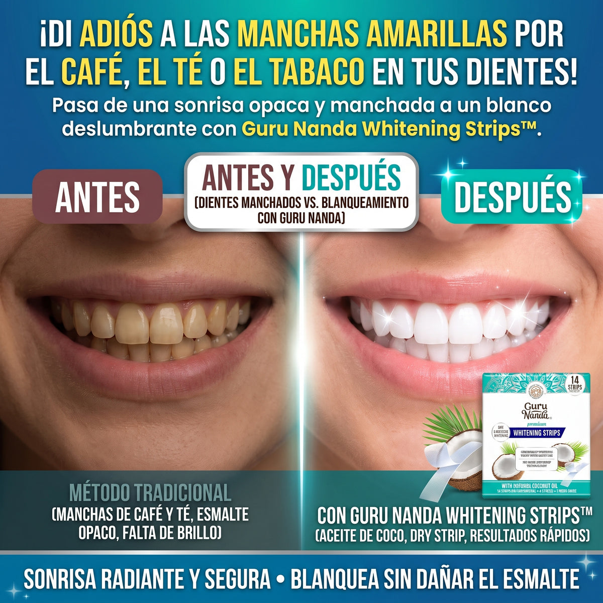 GURU NANDA WHITENING STRIPS™ Tiras Blanqueadoras de Dientes SET 14