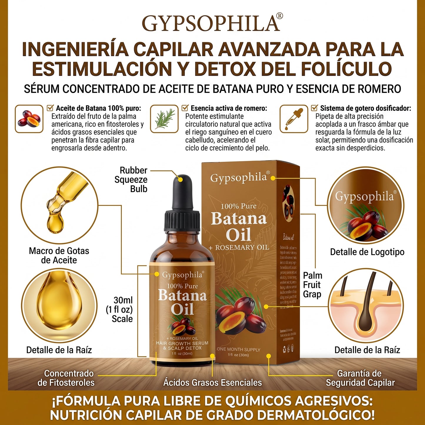 Gypsophila® Batana Oil + Rosemary érum de Crecimiento Capilar