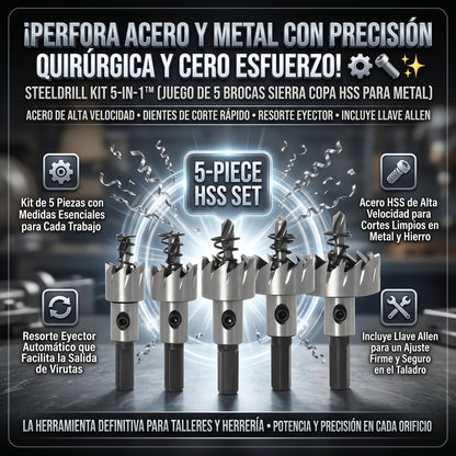 STEELDRILL KIT™ Juego de 5 Brocas Sierra Copa de Acero Rápido