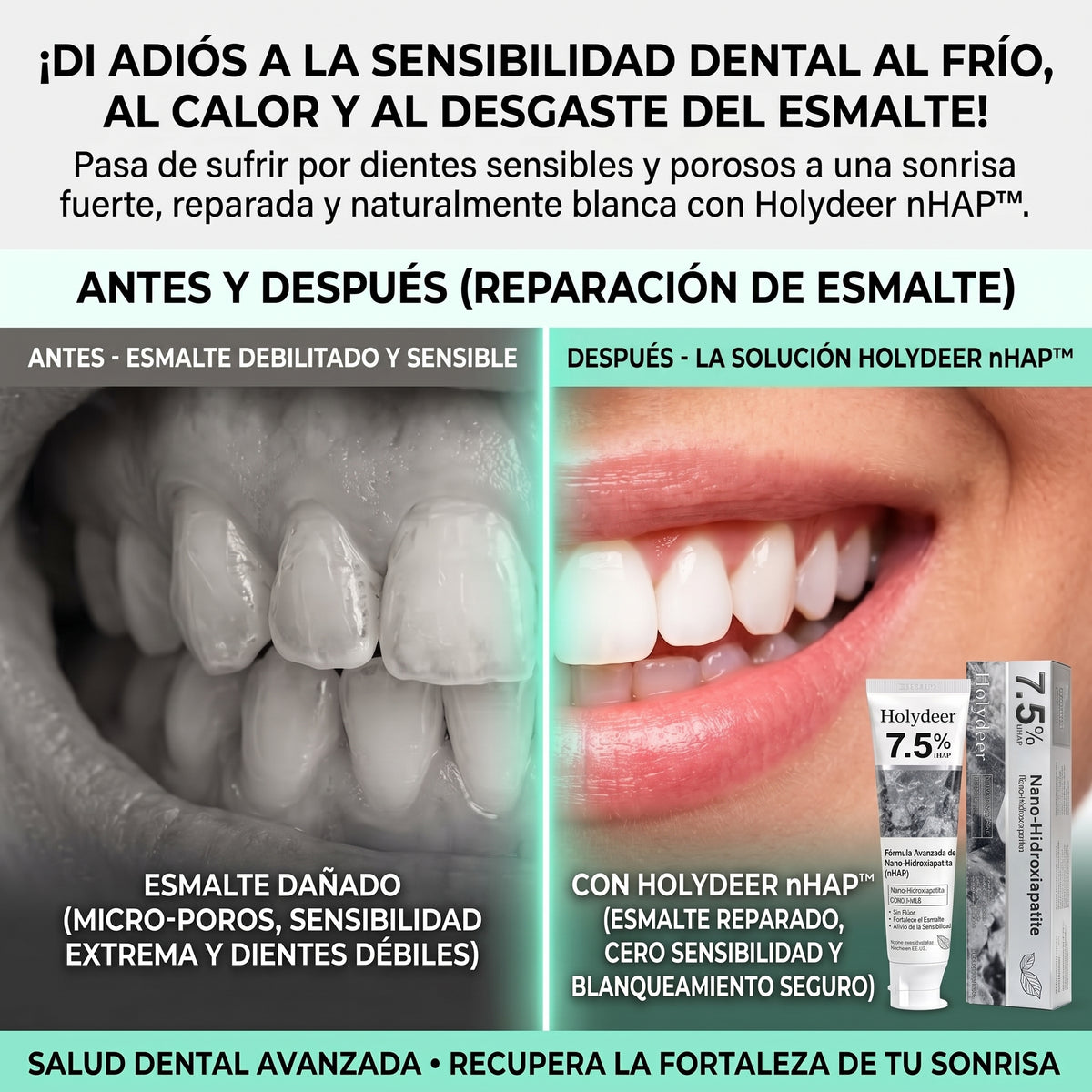 HOLYDEER™ (120g) Pasta de Dientes Reparadora con 7.5% Nano Hidroxiapatita 2X1