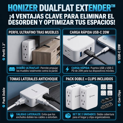 HONIZER DUO™ Extensor de Tomacorriente de Doble Salida y Alta Carga