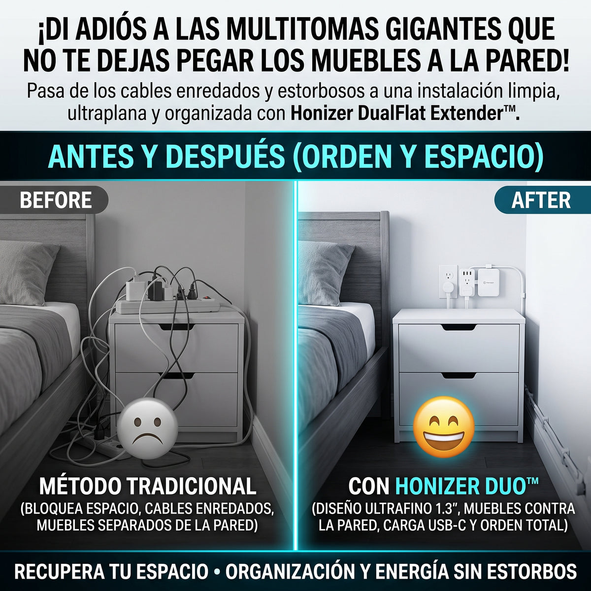 HONIZER DUO™ Extensor de Tomacorriente de Doble Salida y Alta Carga