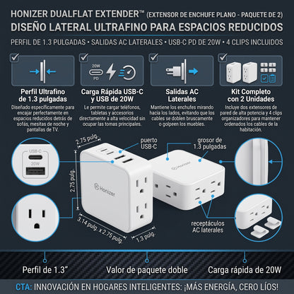 HONIZER DUO™ Extensor de Tomacorriente de Doble Salida y Alta Carga
