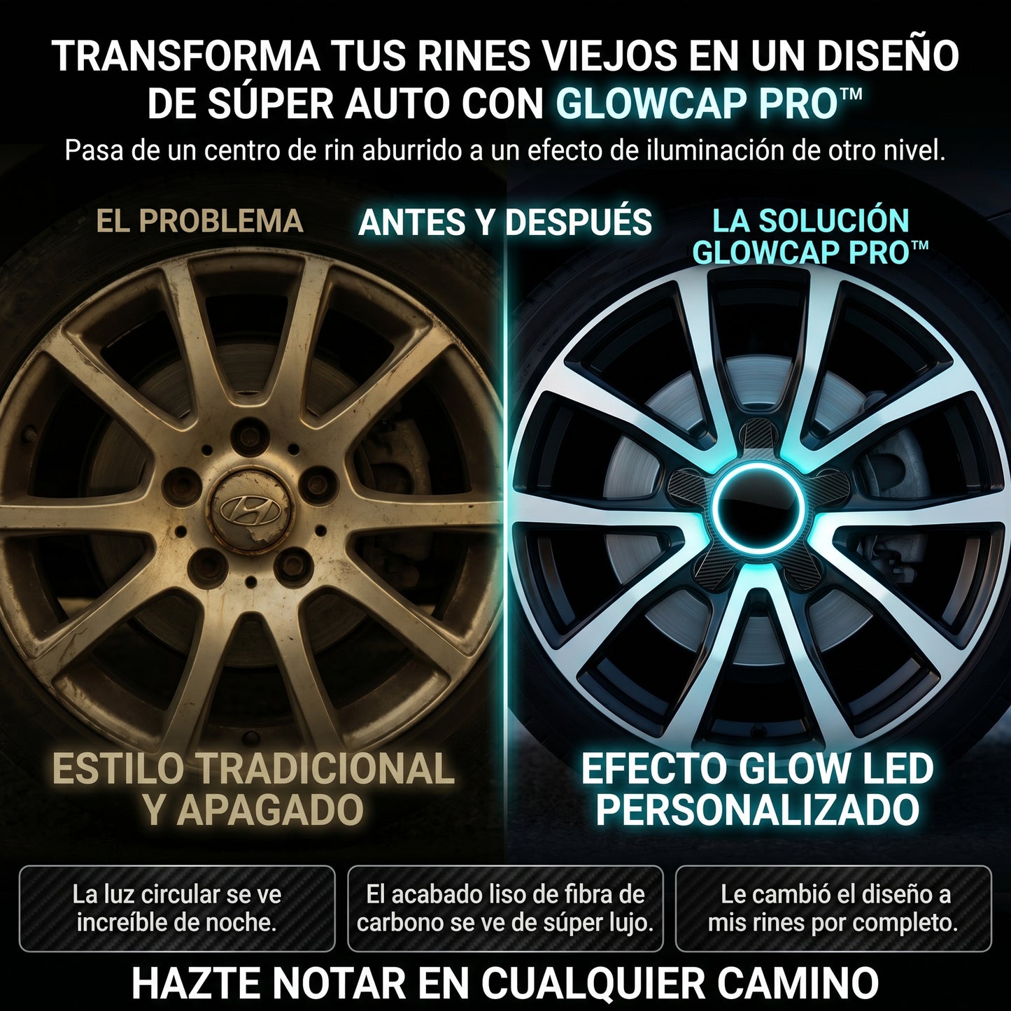 GlowCap PRO™ Tapas Centro De Rin 4 piezas