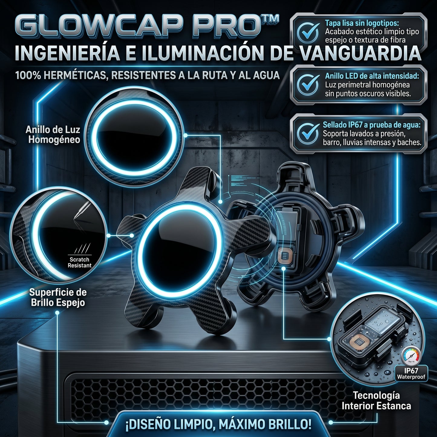 GlowCap PRO™ Tapas Centro De Rin 4 piezas