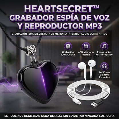 HeartSecret™ Grabador de Voz Digital Espía y Reproductor MP3