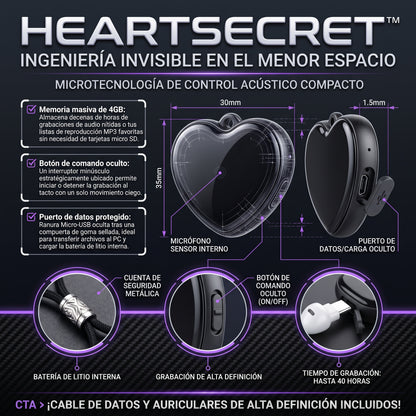 HeartSecret™ Grabador de Voz Digital Espía y Reproductor MP3