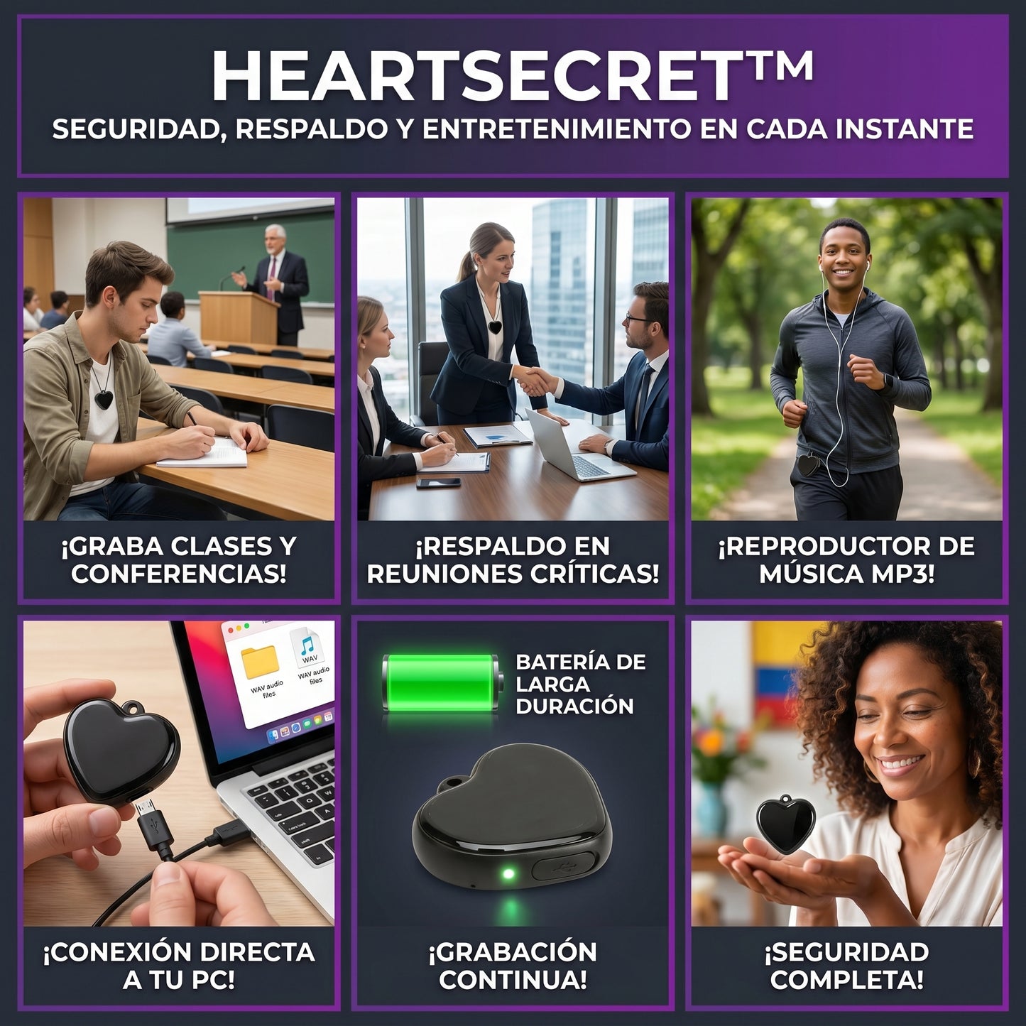 HeartSecret™ Grabador de Voz Digital Espía y Reproductor MP3