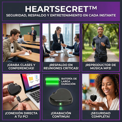 HeartSecret™ Grabador de Voz Digital Espía y Reproductor MP3