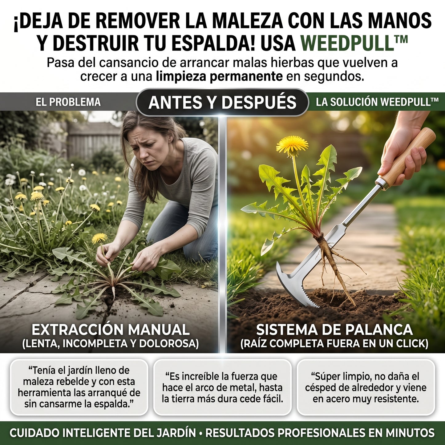 WeedPull™ Desmalezadora Manual de Acero Inoxidable con Sistema de Palanca