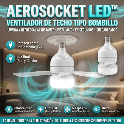 AeroSocket LED™ Ventilador de Techo Tipo Bombillo de 5 Aspas
