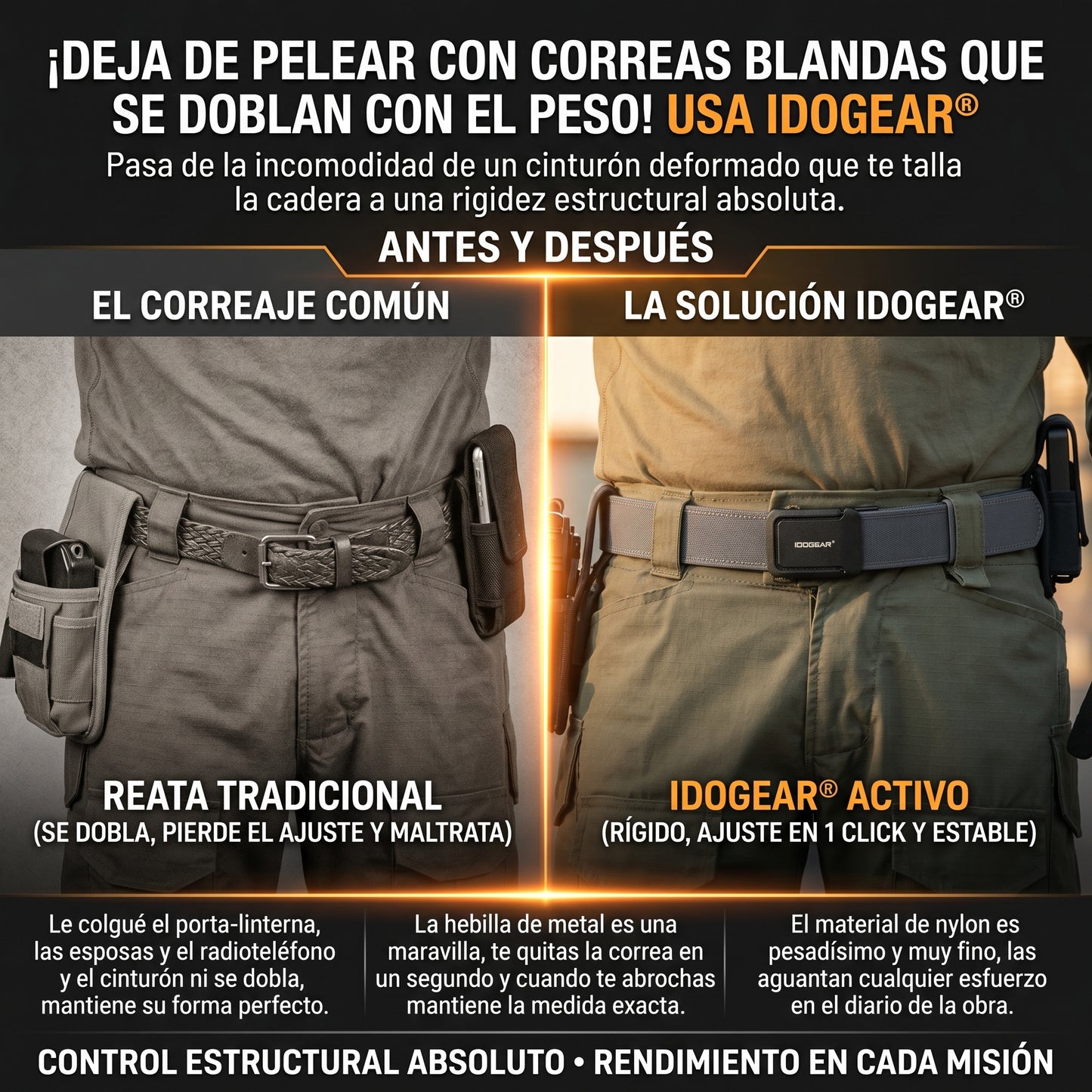 IDOGEAR® cinturón táctico rígido de trabajo pesado